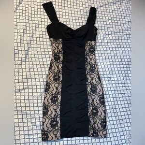 Black and lace ruched dress